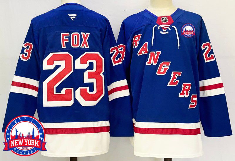 Men New York Rangers 23 Fox Blue Fanatics 2025 NHL Jersey style 10